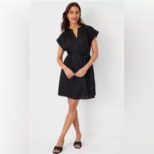 NWT Ann Taylor Linen Belted Split Neck Shirt Dress Sz XL Black